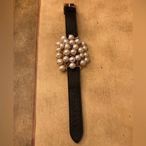 Honora Pearl Fun & Flirty Dangles on Black Leather Strap Bracelet